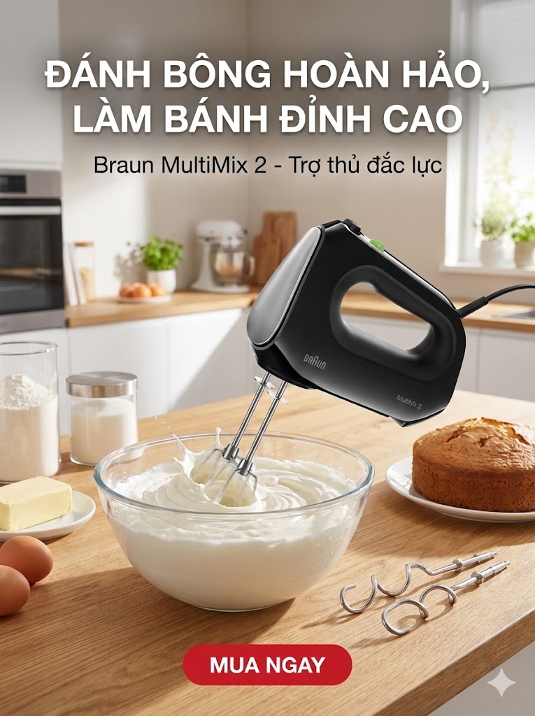 Máy Đánh Trứng Braun HM2110BK Đa Tốc Độ – Công Suất Mạnh, Đánh Nhuyễn Nhanh Chóng